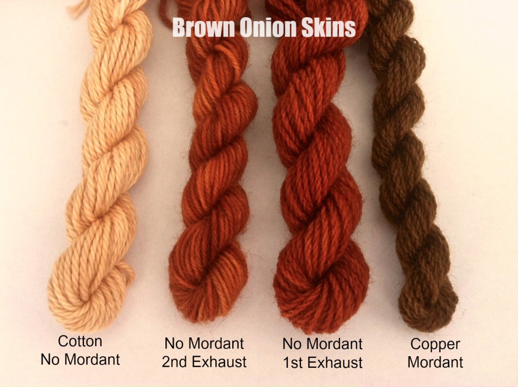 Natural dye Red onion skins without Iron mordant: brown, with